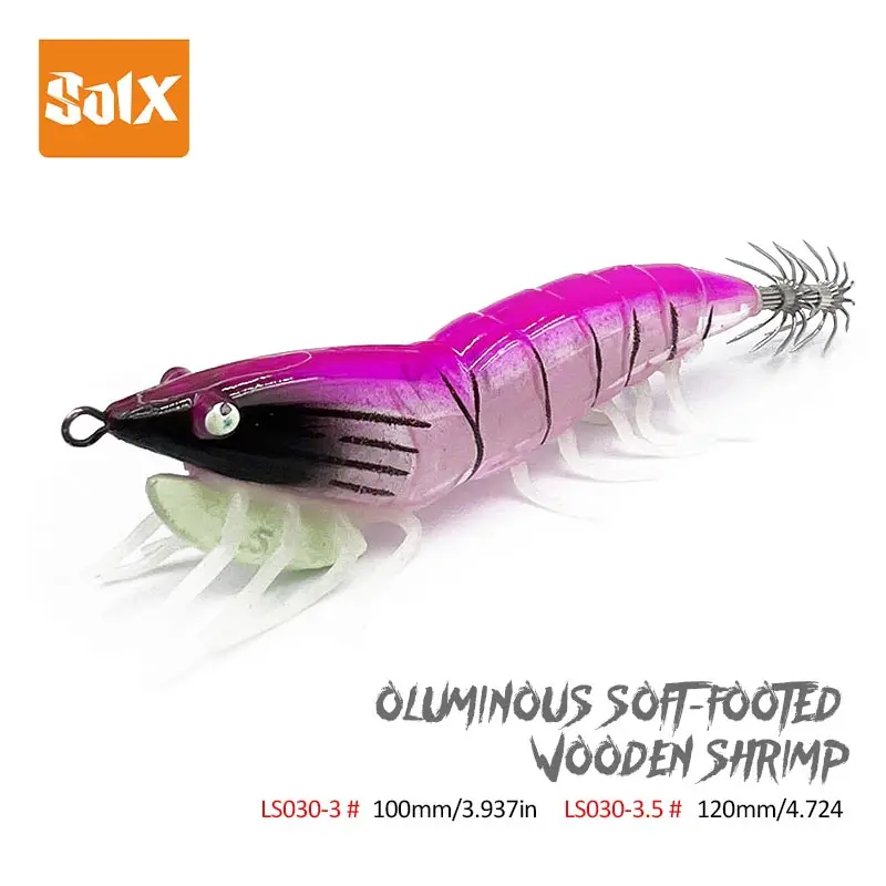 Luminous Wooden Shrimp Squid Hook Soft Foot Wooden Shrimp With Ring Beads Artificial Cuttlefish Bait EGI  Shrimp Squid Hook