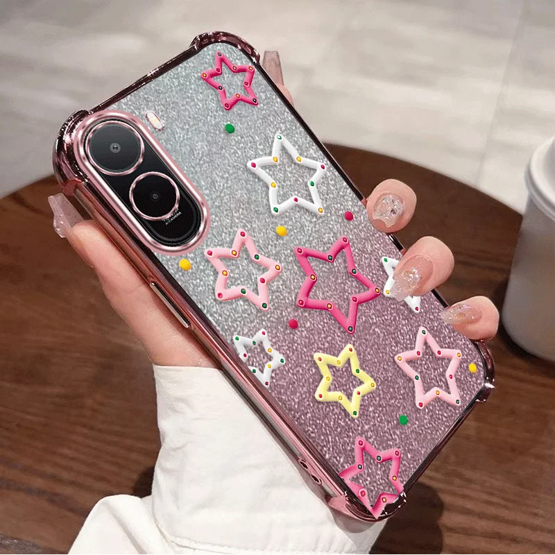 

Glitter Plating Protective Cover For Xiaomi Redmi A7 Pro 4G Case Flxebile TPU Four-corner Shockproof Stars Pattern Fundas