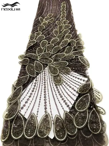 Madison Luxury African Beaded Lace Fabric 2026 High-Quality 3d Mesh Embroidered with French Sequins Lace for Party Dress