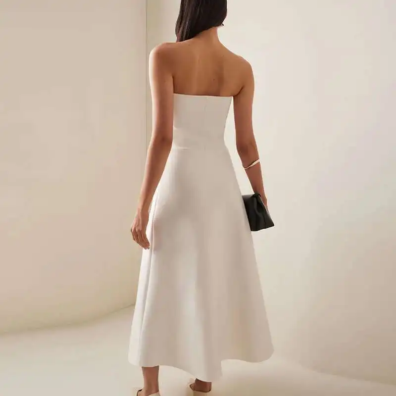 Sexy French Style Tube Top Banquet Women New One Shoulder Low Cut Slim Chic 2025 High Waist Party Dress