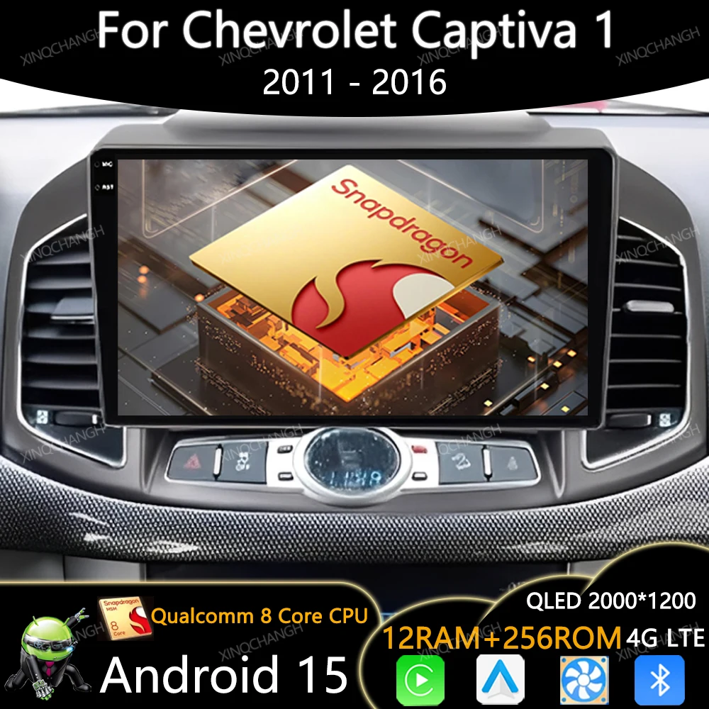 Android 15 Radio del coche para Chevrolet Captiva 1 2011 - 2016 unidad principal reproductor de vídeo Multimedia BT 4G WIFI Carplay Auto QLED GPS 2DIN