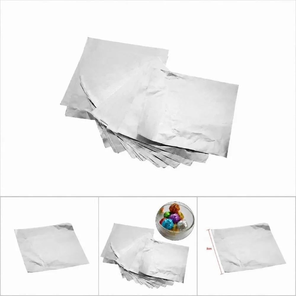 100pcs Glossy Surface Foil Candy Wrappers Pre-Cut Square Shape Chocolate Wrapping Sheets Aluminum Foil Lolly Wrappers