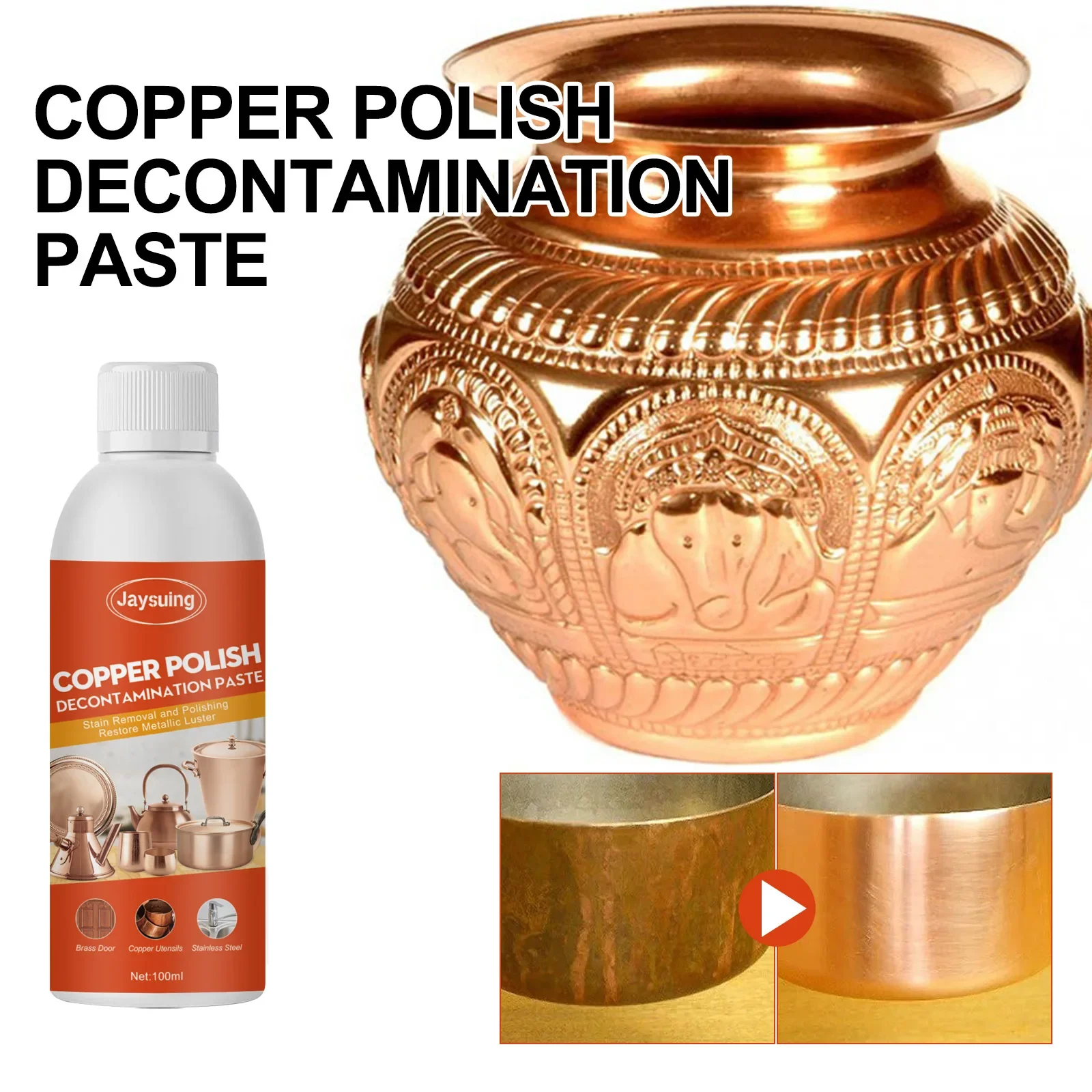 Copper Cleaner Rust Tarnish Remover Metal Stain Clean Kitchen Copperware Brassware Cleaner Copper Polish Decontamination Paste