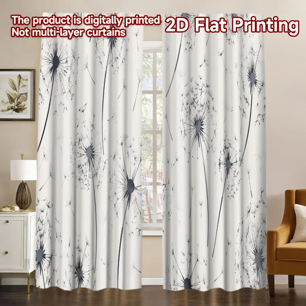 2D FLAT PRINTING 2pcs Curtains (Without Rod) Dandelion Seeds Flying Chic Minimalist Curtains Fabric Curtains Easter Eggs