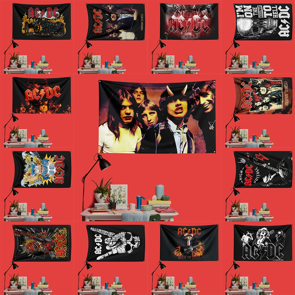 ACDC Inspired Rock Music Flag 3x5 FT 90x150cm Polyester Decorative Banner Tapestry For Music Fans Bedroom Wall Decoration