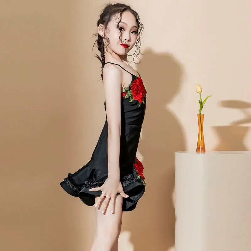 Costumes de danse latine pour filles, costumes de spectacle, costumes de performance, nouvelle formation d'été, bretelles haut de gamme, Lat pour enfants