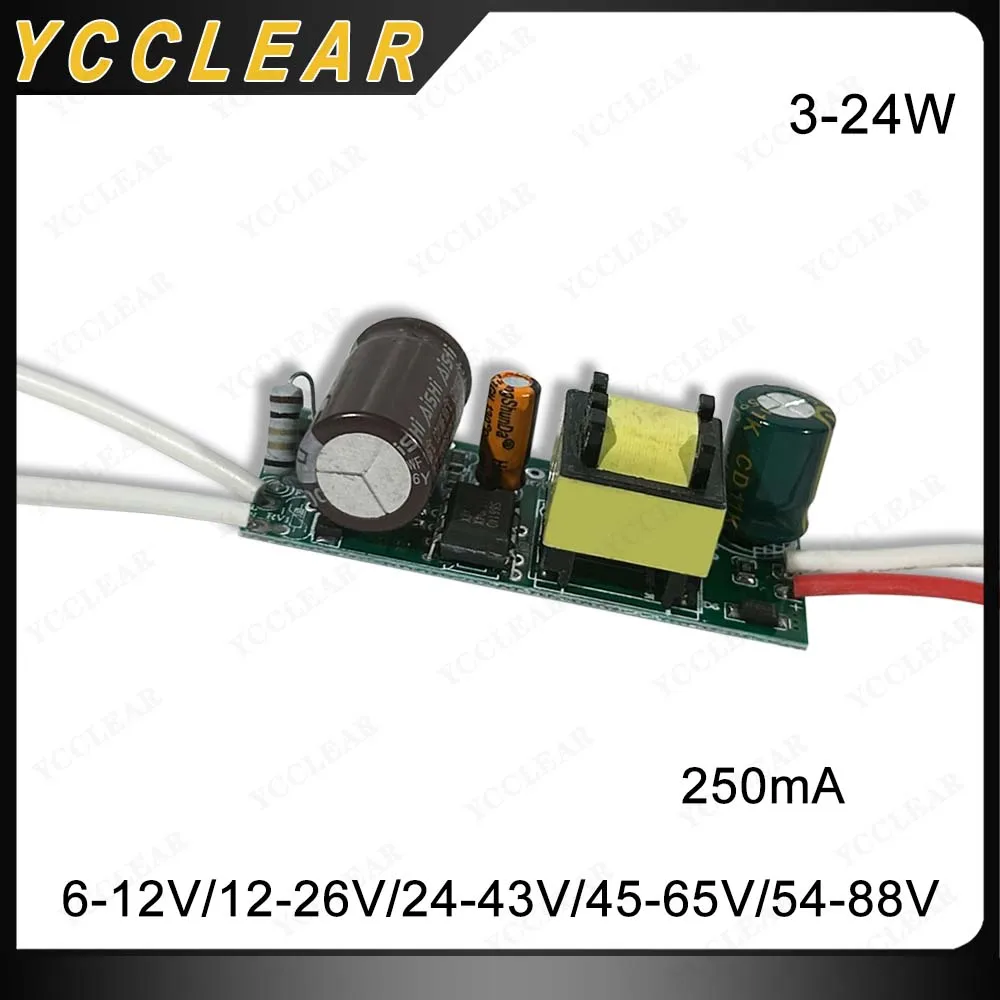 LED Driver DC6-12V 12-26V 24-43V 45-65V 54-88V Power Supply Adapter 250mA Lighting Transformers For 3 5 7 12 18 24W Power Supply