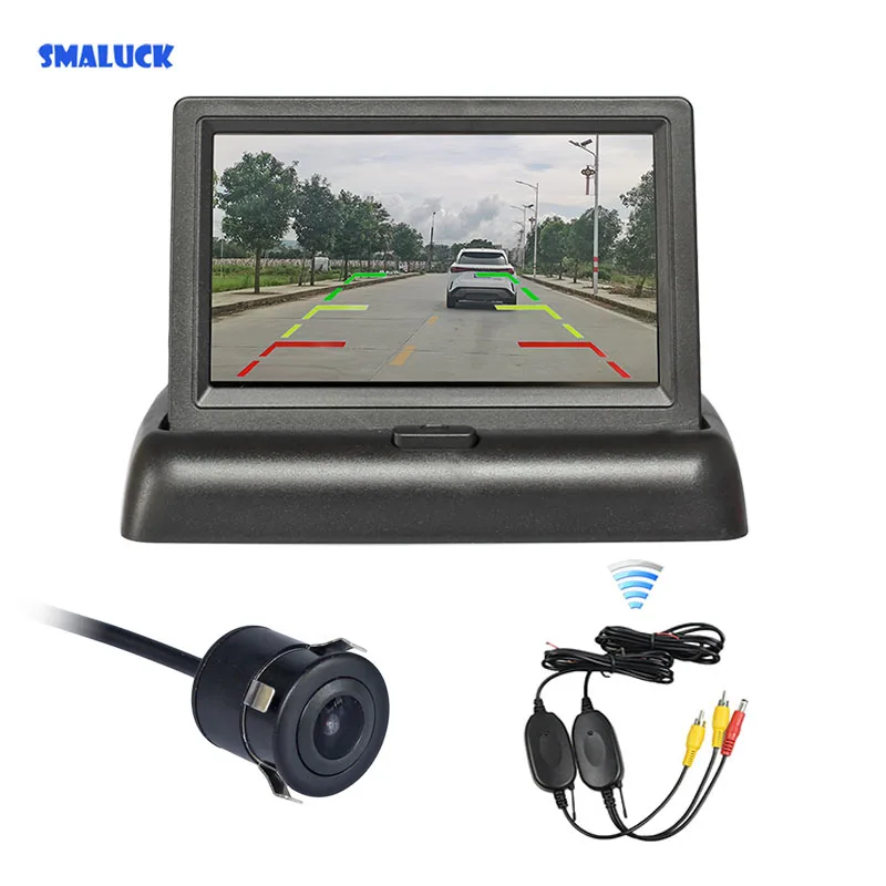 

SMALUCK Wireless 4.3inch Foldable TFT LCD Car Monitor HD Rear View Reverse Backup Car Camera Parking System