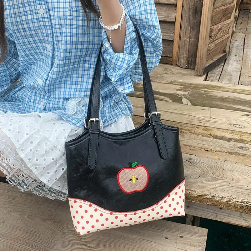 

2025 Summer Apple Dot Tote Bag for Girls Cute Playful Mini Work Bag for Women Commuter Cute Korean Fashion Large Capacity Bag