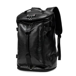 Mochila Vintage impermeable para hombre, bolsa de viaje de cuero PU caqui, gran capacidad, para ordenador portátil, para adolescentes
