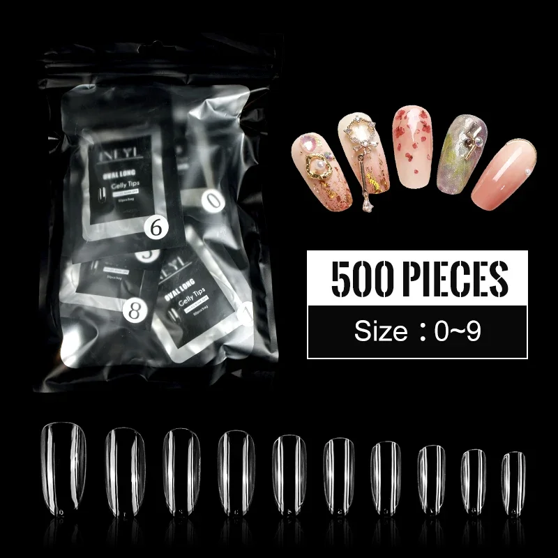 

New Oval Long False Nails Transparent Stick on Nails Press on 50 PCS/bag Ongle Coverage Fake Nails Sculpted Full Cover Nail Tips