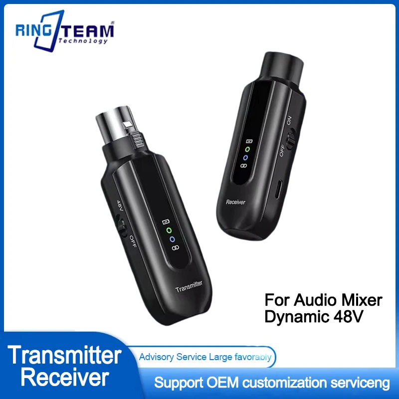 Transmissor e Receptor de Microfone Sem Fio 2.4Ghz, Adaptador de Microfone XLR com Alimentação Phantom de 48V para Mixer de Áudio Dinâmico