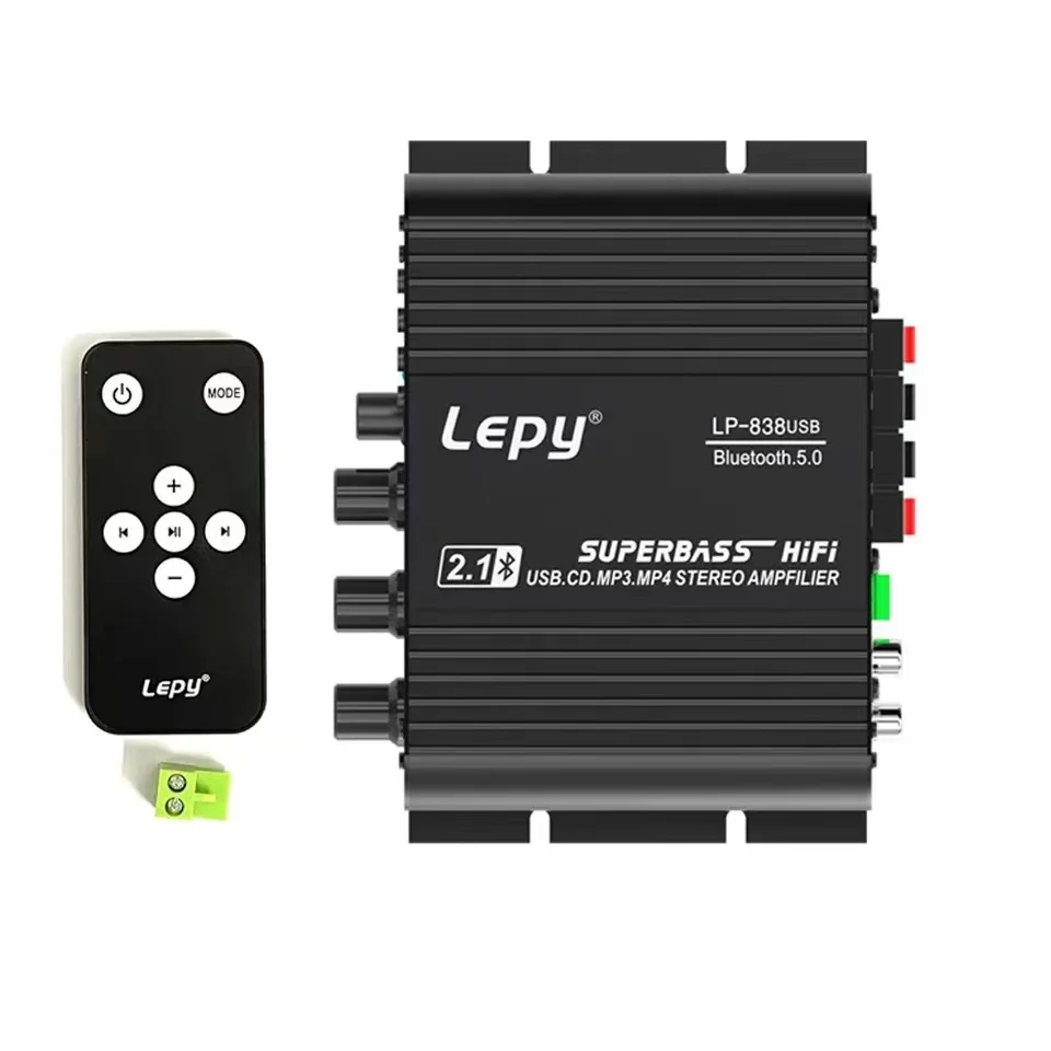 With 12V3A Power+Audio Cable Lepy LP-838 MINI Digital Hi-Fi Car Power Amplifier 2.1CH Digital Subwoofer Stereo BASS Audio Player