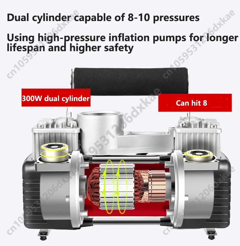 High Power Automotive Air Pump Dual Cylinder All Metal Fast Off-road Sand Pump High-pressure 300W Air Compressor