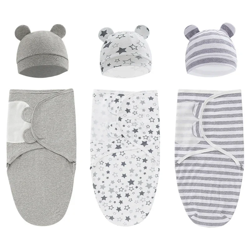 

Muslin Newborn Sleeping Bag Hat Set Cotton Baby Swaddle Blanket Wrap Adjustable New Born Sleep Sack Infant Sleepwear 0-6M