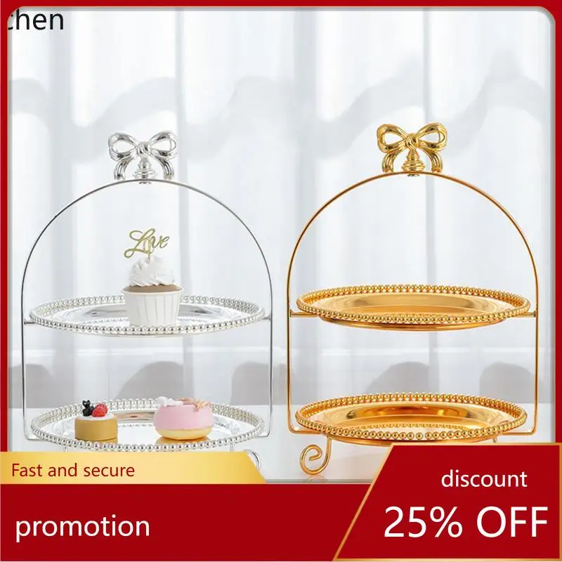 

YFY Double Layer Three Layer Cake Stand Afternoon Tea Fruit Cake Plate Dessert Table Stand Bow Knot Dessert Tray