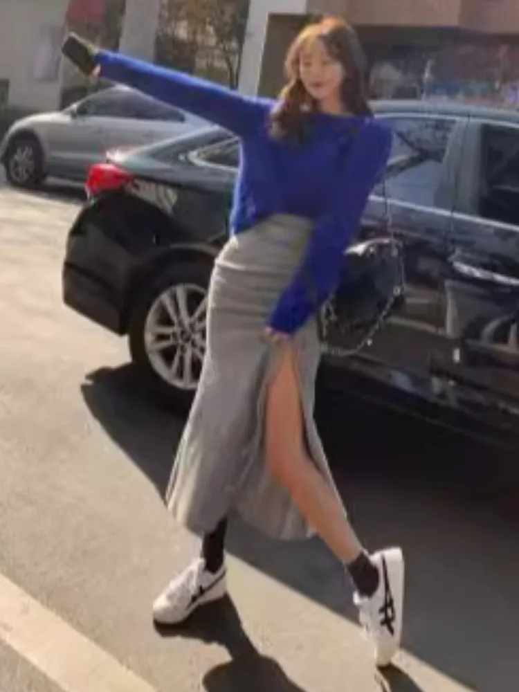 تنورة نصفية مثيرة متوسطة الطول غير متماثلة مع رباط للنساء للخريف والشتاء بخصر عالٍ متعدد الاستخدامات