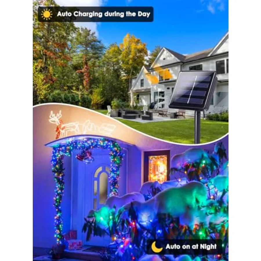 00 LED Solar Christmas Lights Outdoor, Solar String Lights for Outside with 8 Lighting Modes, Waterproof Green Wire Solar Power