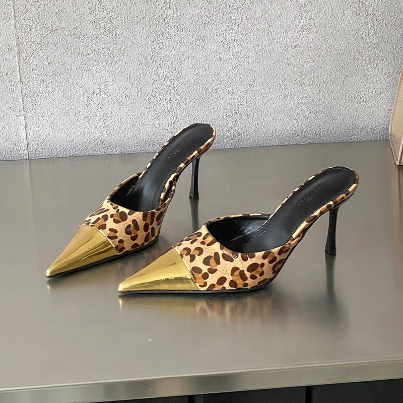 

Leopard Pointed Toe High Heels Slippers Women Sandals Summer Shoes 2025 New Designer Sexy Party Shoes Slingback Flip Flops Pumps