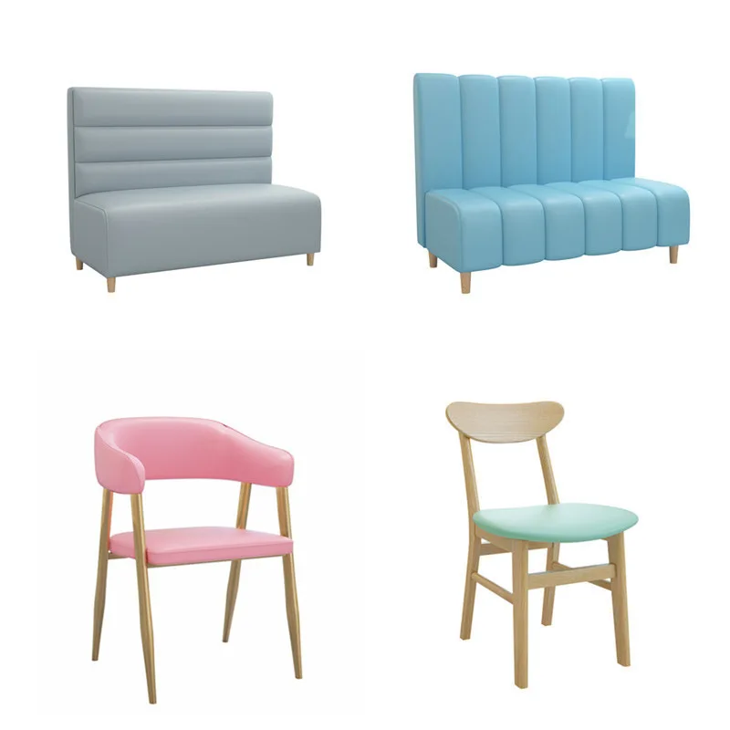 

Internet celebrity dessert burger milk tea shop table and chair combination simple and fresh wall-walled café booth sofa caterin