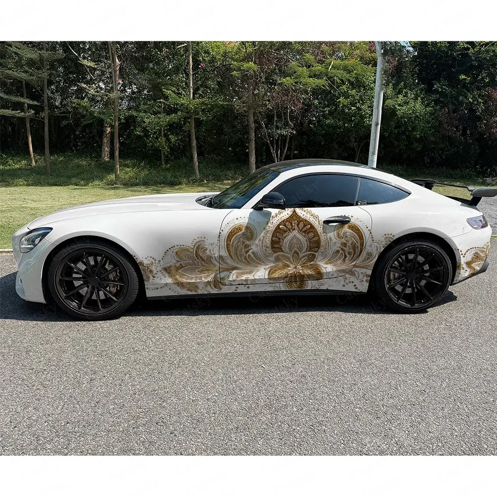 2pcs Gilded Mandala Car Side Wraps, Self-Adhesive PVC Waterproof & Scratch-Resistant Stickers, Car Accessory Gift view 3