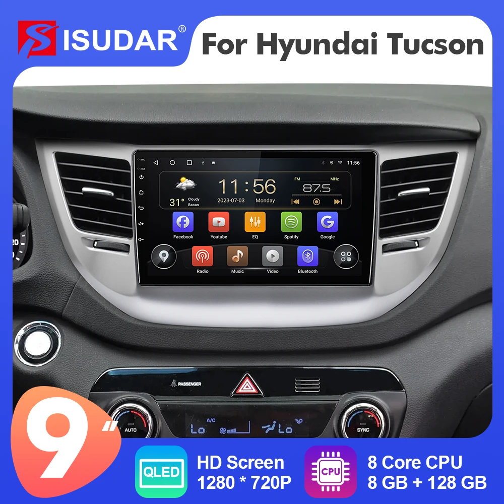 

Автомобильный радиоприемник 9 дюймов Isudar Android 12 для Hyundai Tucson 3 2015-2018 Carplay автомобильный мультимедийный плеер стерео GPS No 2din