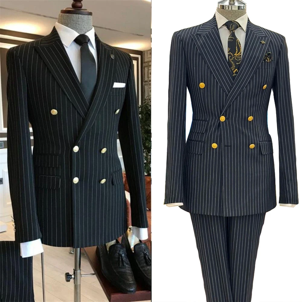 

Black striped men's 2 piece suit Striped suit pants Striped suit top business Blazers Tailor-made Suits