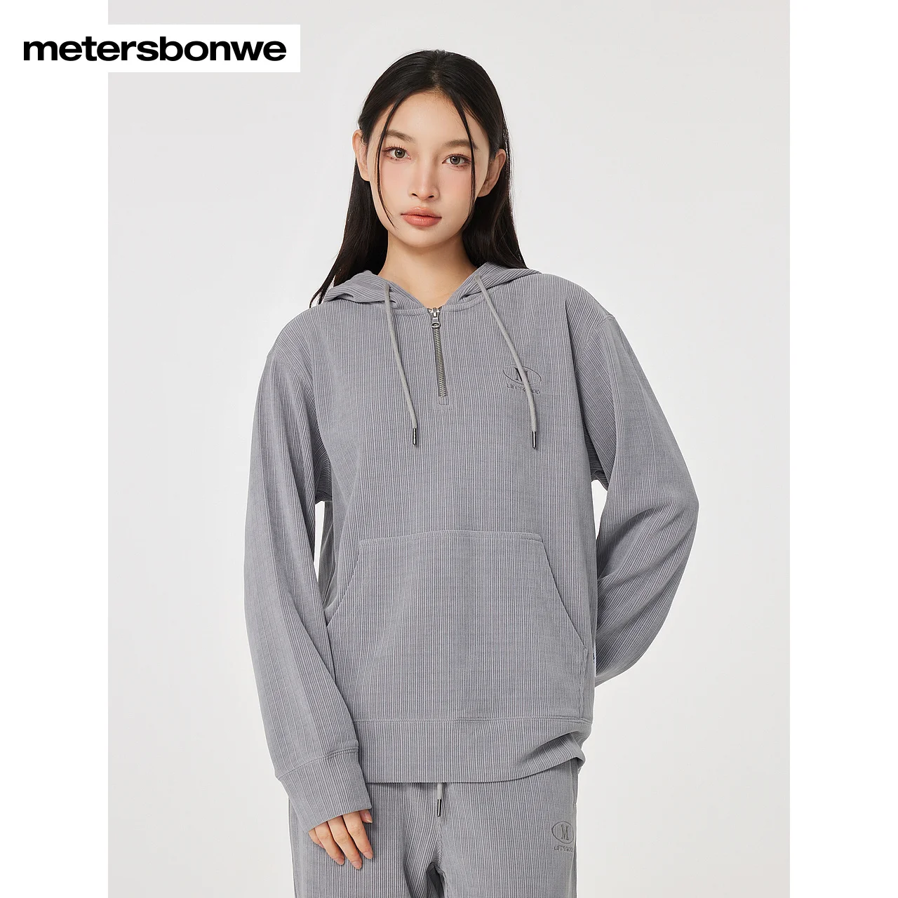 Metersbonwe-Men Women's Zip-Up Hooded Jumper Fashion Embroidery Comfortable Fit Pullover Does Not Pick The Figure Classic Casual