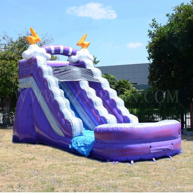 Purple Commercial Grade Inflatable Water Slide Backyard Jumper Bouncer 19ft Thunder Lightning Water Slide