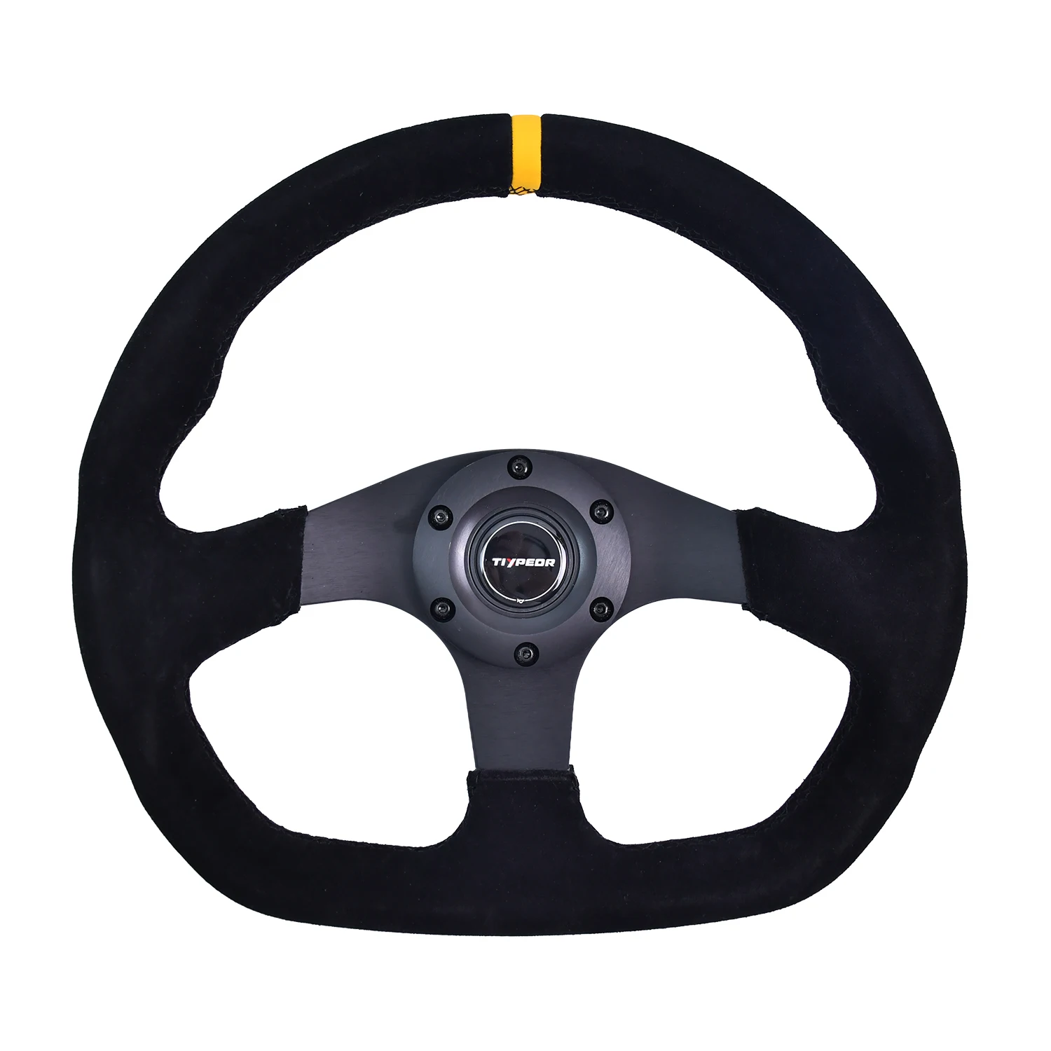 13 Inch D Shaped Suede Leather Racing Steering Wheel with Red Yellow Stitching