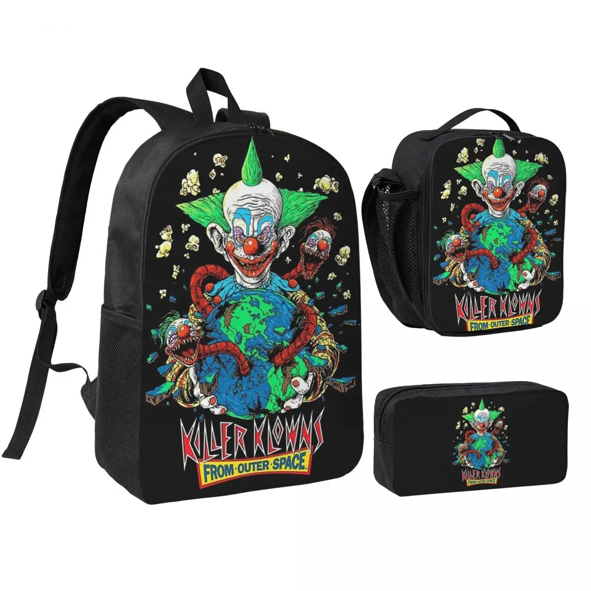 Killer Klowns From Outer Space Backpack Student BookBag School Bag Shoulder Bags 3ps Insulated Lunch Bag Pencil Case