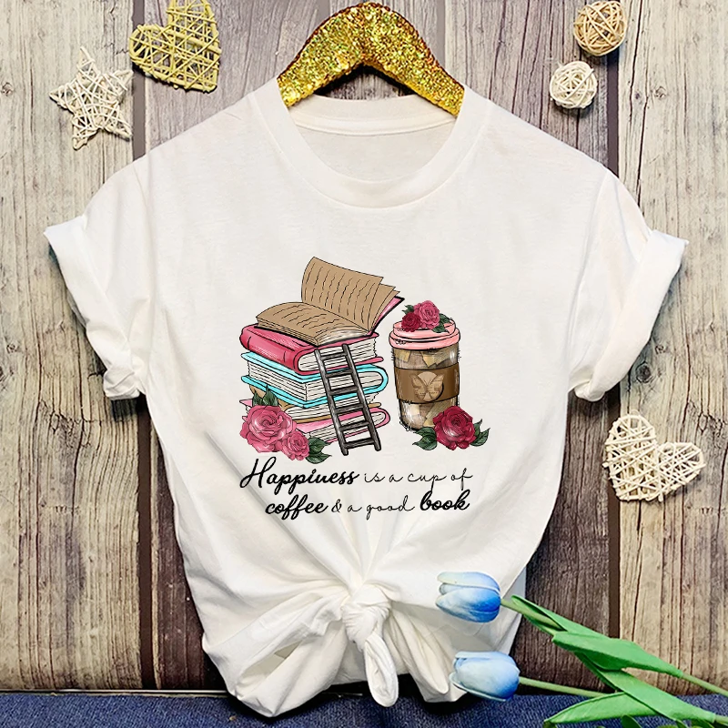 Valentinstag Glück ist eine Tasse Kaffee ein guter Look drucken lässig T-Shirt Frauen T-Shirt Sommer lässig Kurzarm Harajuku