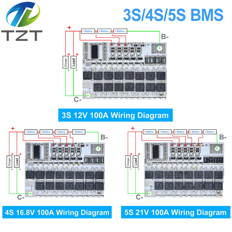 3s/4s/5s Bms 12v 16.8v 21v 100a Li-ion Lmo Ternary Lithium Battery Protection Circuit Board Li-polymer Balance Charging Module