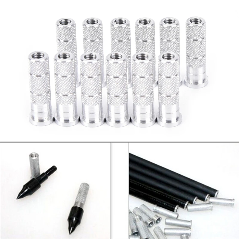 12x 6.2mm Silver Aluminum Archery Insert Base Replace for Arrow Shaft Practice