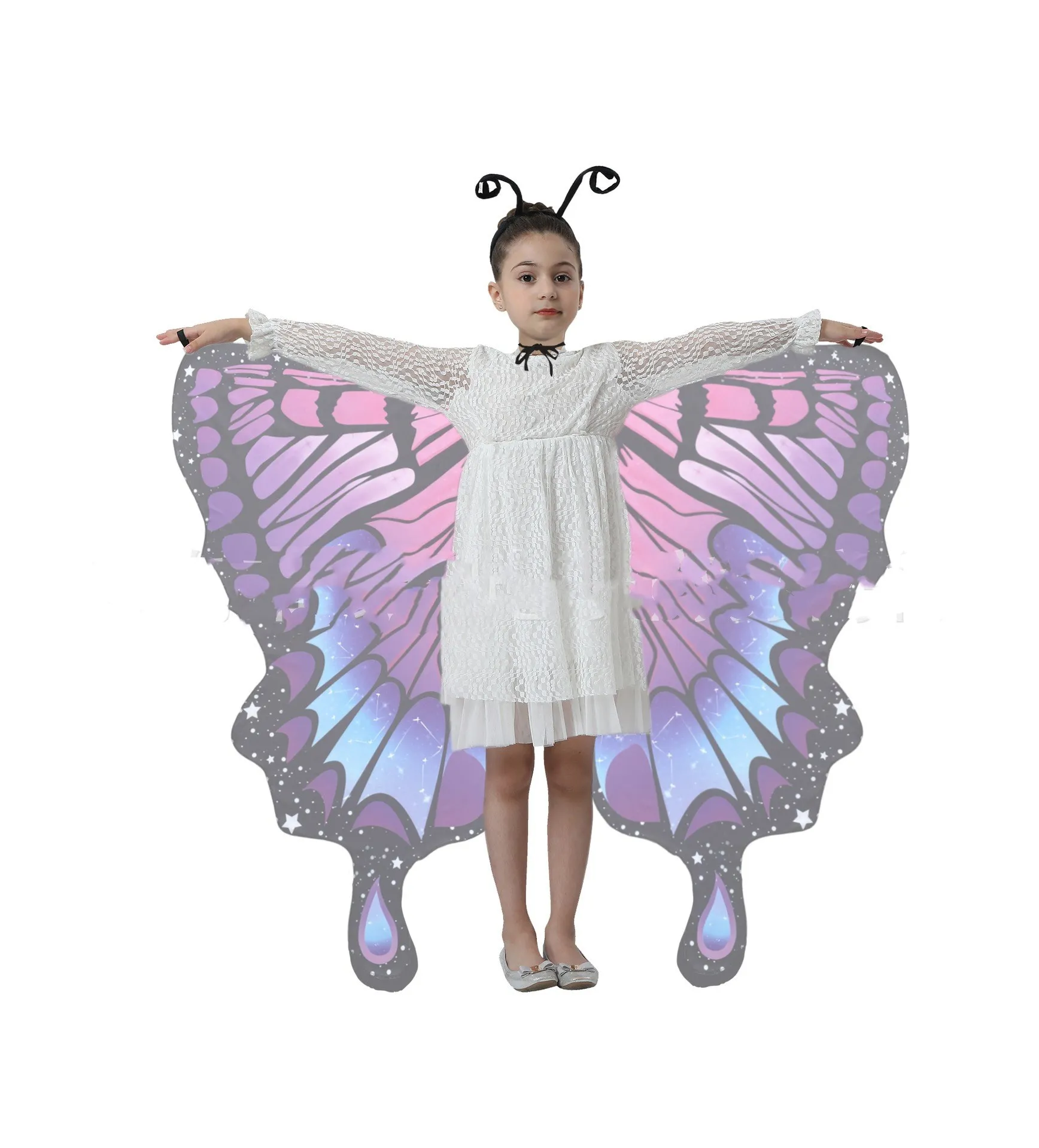 Butterfly Wings Costume Girl Fairy Dress Up Halloween Party Kids Cape Shawl Rainbow Monarch Nymph Pixie Scarf Stage Show New