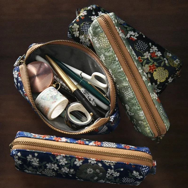 

Vintage Embroidery Pencil Case Art Flower Bird Silk Brocade Pen Bags School Supplies Household Sundry Storage Pouch Kids Gifts