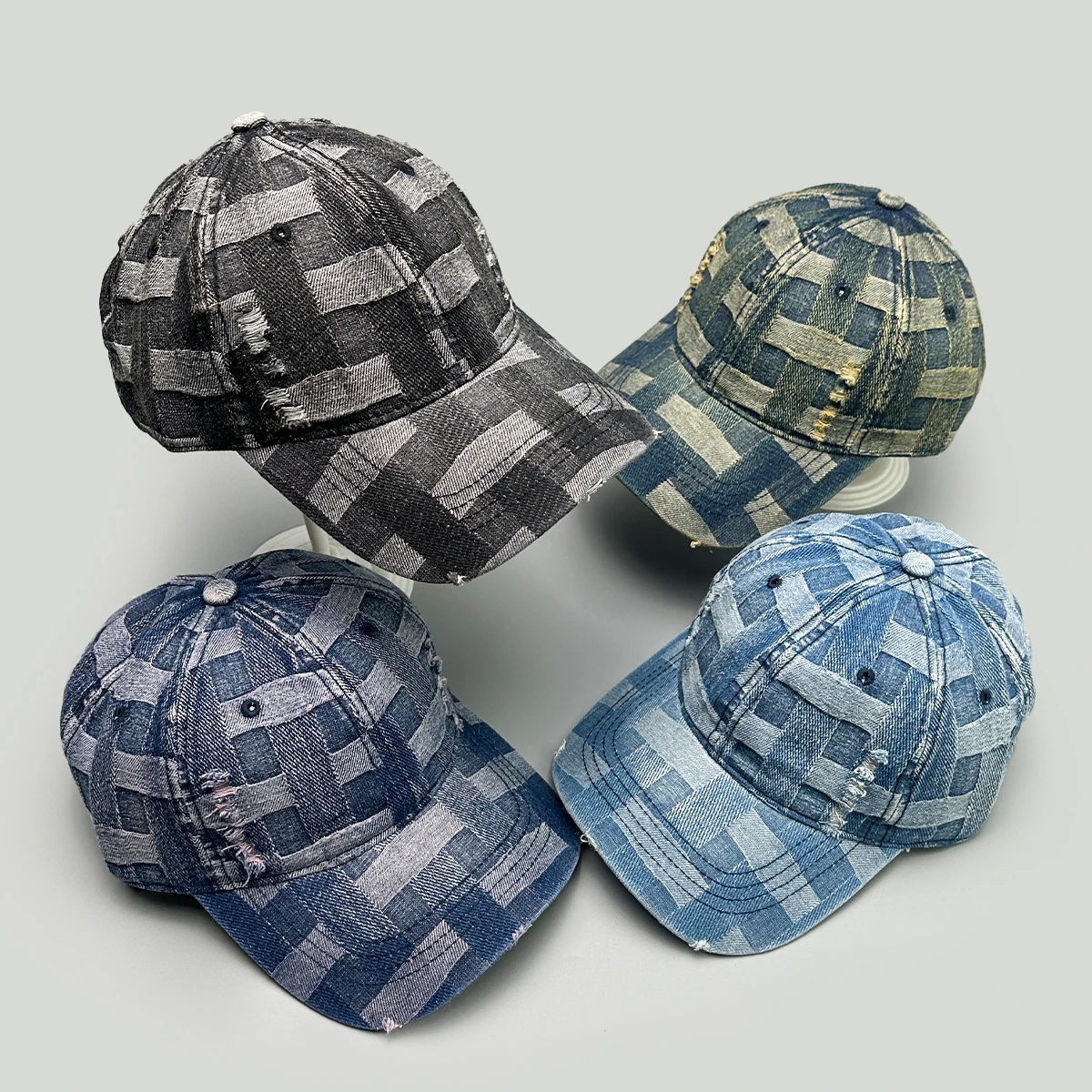 

Personal Cowboy Plaid Broken Style Baseball Hats New Men Women Sunshade Retro Versatile Distress Fashion Outdoor ins Peaked Caps