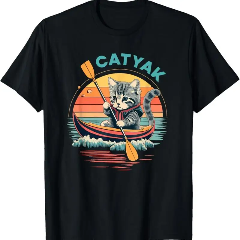 Cute Cat Kayak Funny Outdoor Boating Canoeing Kayaking T Shirt