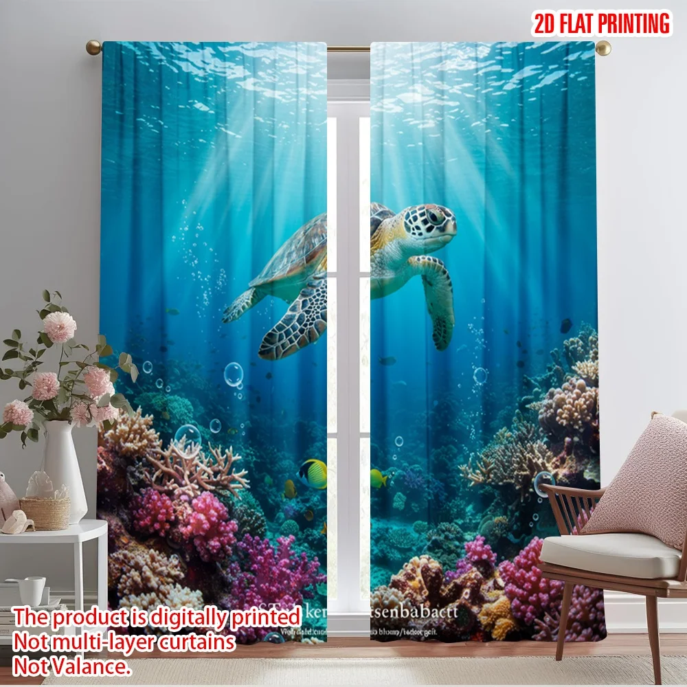 

2pcs 2D flat printing Party Curtains Hope Makes Things Possible Turtle Polyester Without Electricity Holiday Decorations Use for