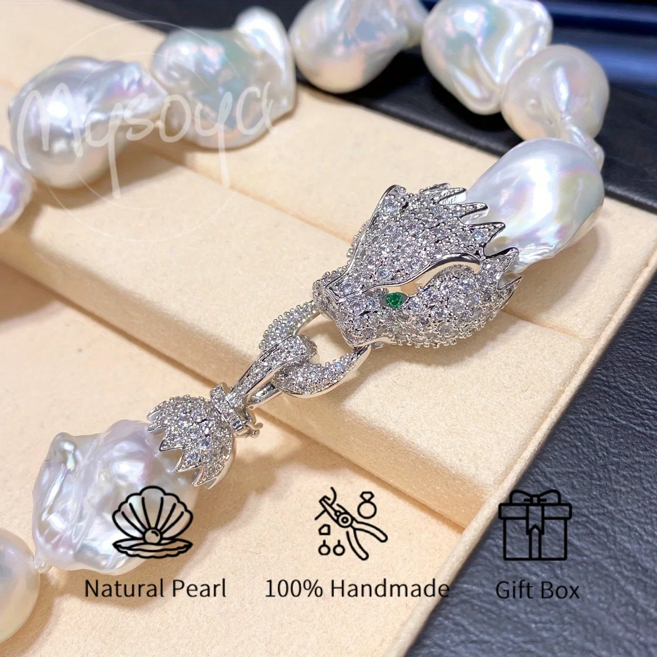 

MYSOYA Large Baroque Pearl Necklace Irregular Shape Aurora Iridescent Pearl Chain With Gift Box Birthday Wedding Jewelry Gift