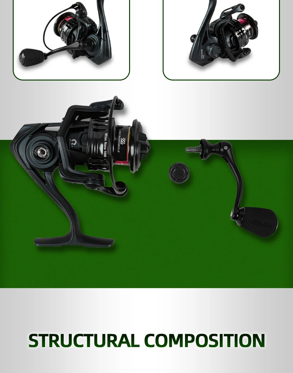 Mifine WREN NANO ULTRALIGHT SPINNING REEL Größe 800/1000 Hochgeschwindigkeits-Übersetzungsverhältnis 5,2:1 Max Bremskraft 4KG 5+1BB Angelrolle Forelle Barsch – Detail 8