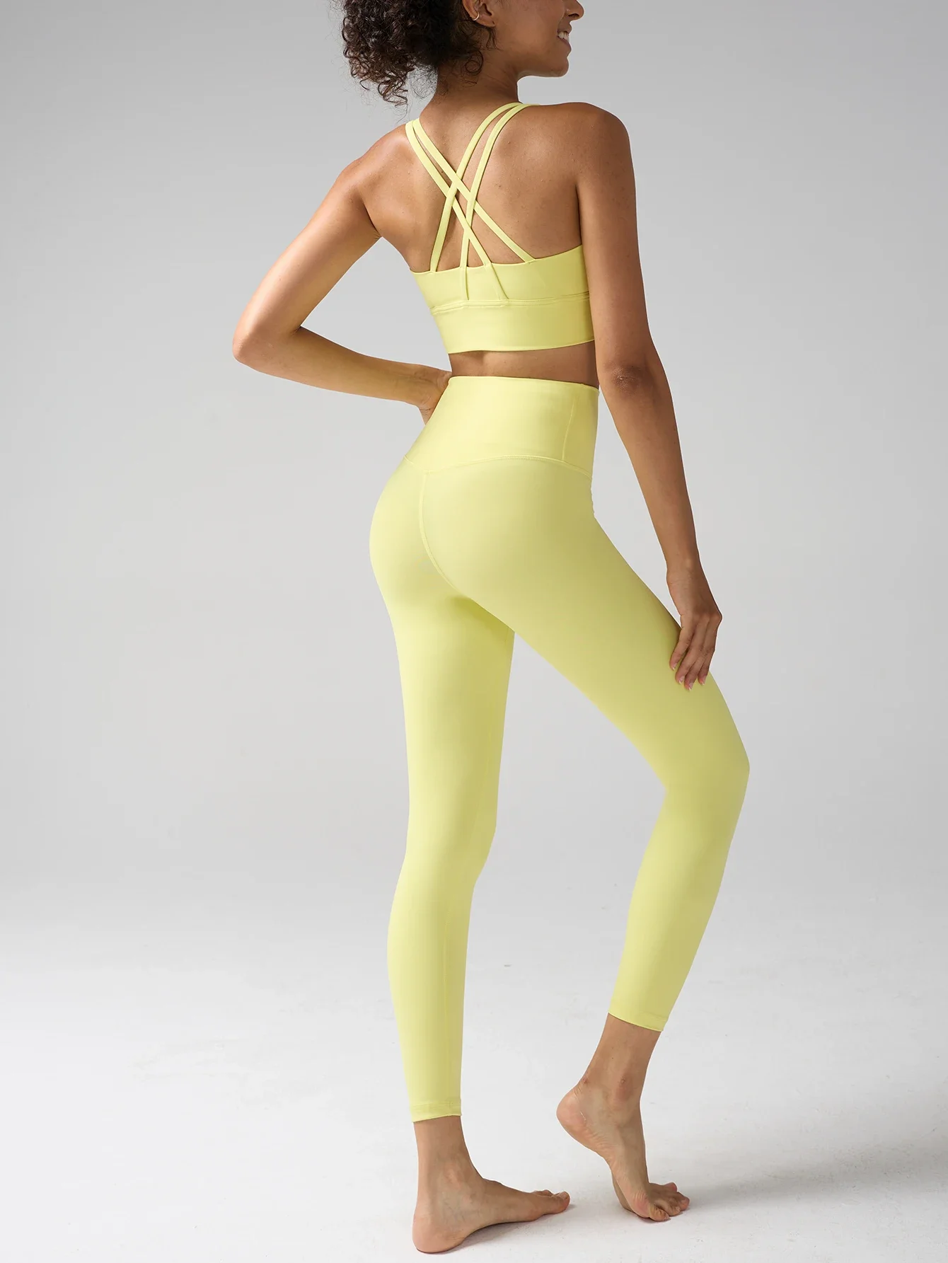 Women's 2 Piece Solid Color Yoga Sets High Intensity Cross Back Yoga Vest High Elasticity Hip Lift Leggings Breathable Yoga Set