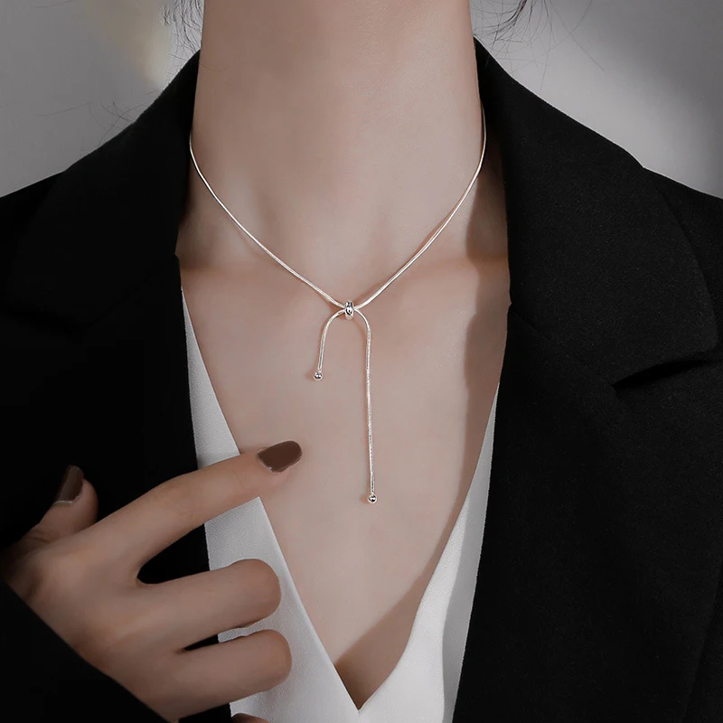 XIYANIKE Silver Color Snake Chain Necklace Female Clavicle Chain Adjustable Short Style Fashion Simple Party Decoration