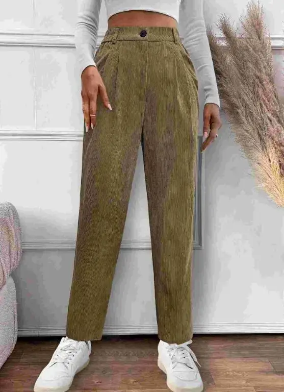 

Women's Pants 2026 Spring Loose Classic Solid Color Simple Corduroy Warm and Casual Versatile Cropped Pants Straight Leg Pants