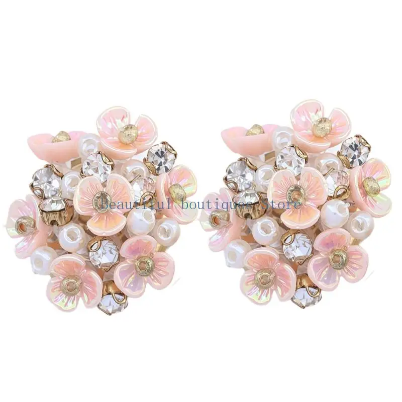 U4LF Hydrangea Cufflinks with Pearls-Look Design and Clip On Button Cover Clasp for Professional and Formal Event Shirt Styling