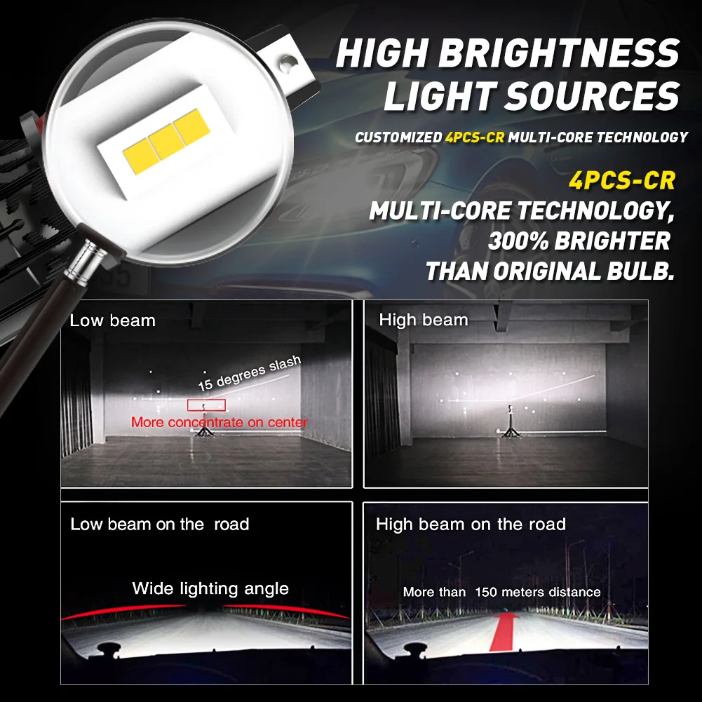 2Pcs H11 H8 H9 LED Headlight Bulbs Car Driving Lamp 6000K White Automobiles For Audi A4 8K B8 B7 B6 8H A5 8T A6 C7 Q5 8R TT 8J