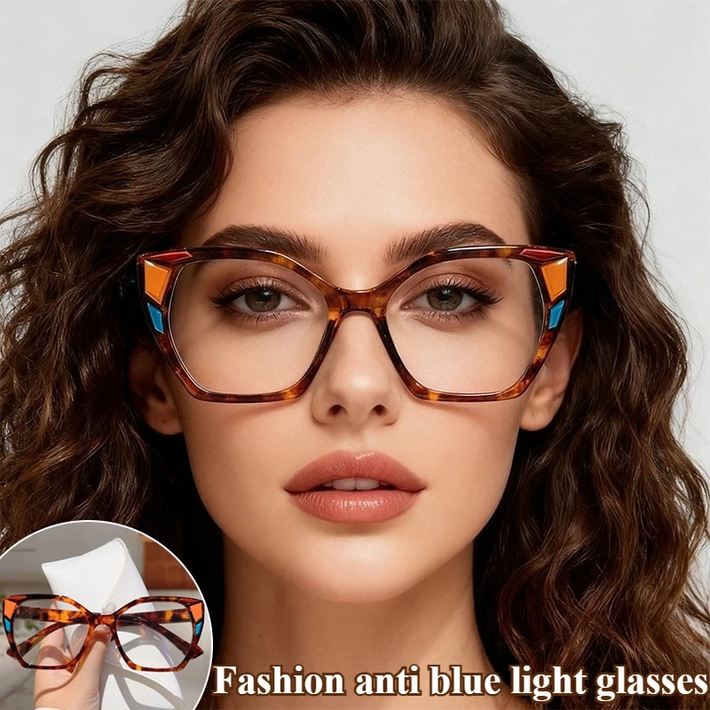 Personalisierte hochauflösende Anti-Blaulicht-Brille mit stilvollem, kontrastierendem quadratischem Rahmen für vielseitige flache Gläser für Damen