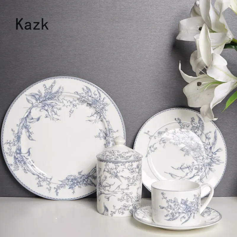 European Style Lily of The Valley Ceramic Dinner Plates Light Luxury Patterned Western Steak Plate Dessert Dishes Home Tableware