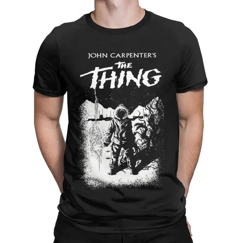 Imagen 2 del producto Camisetas de algodón puro para hombre, camisa informal de manga corta con cuello redondo, de película de terror, verano, 1982