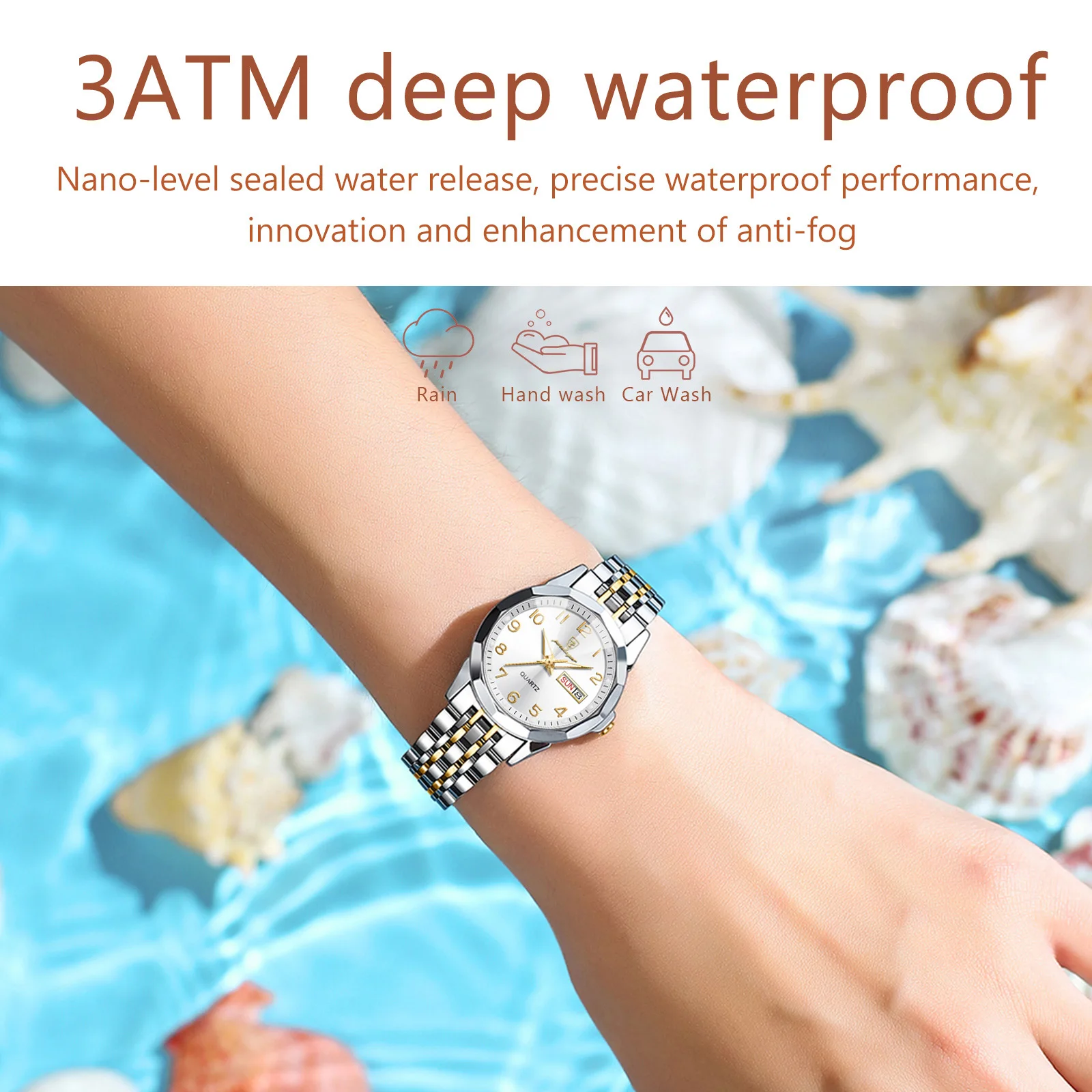 POEDAGAR Elegant Quartz Ladies Wristwatch Waterproof Luminous Date Week Woman Watch Stainless Steel Casual Women's Watches reloj